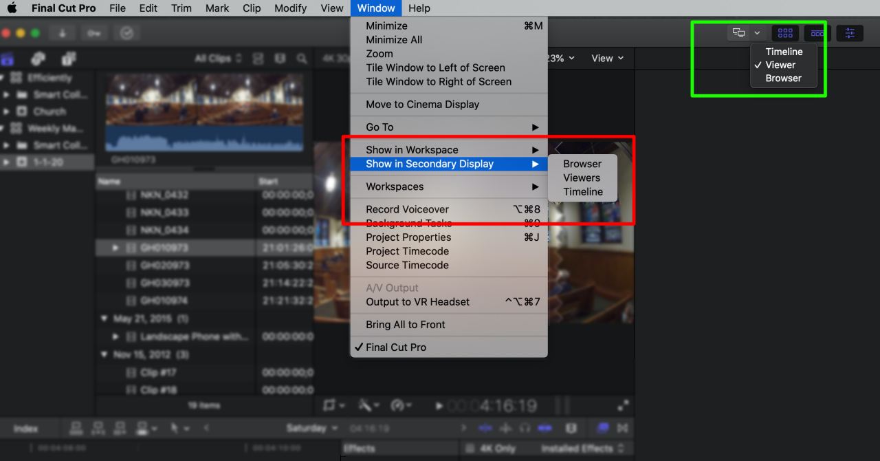 FCP Second Display Selection