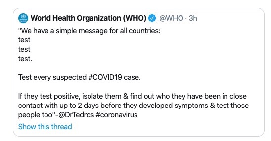 World Health Organization Tweet